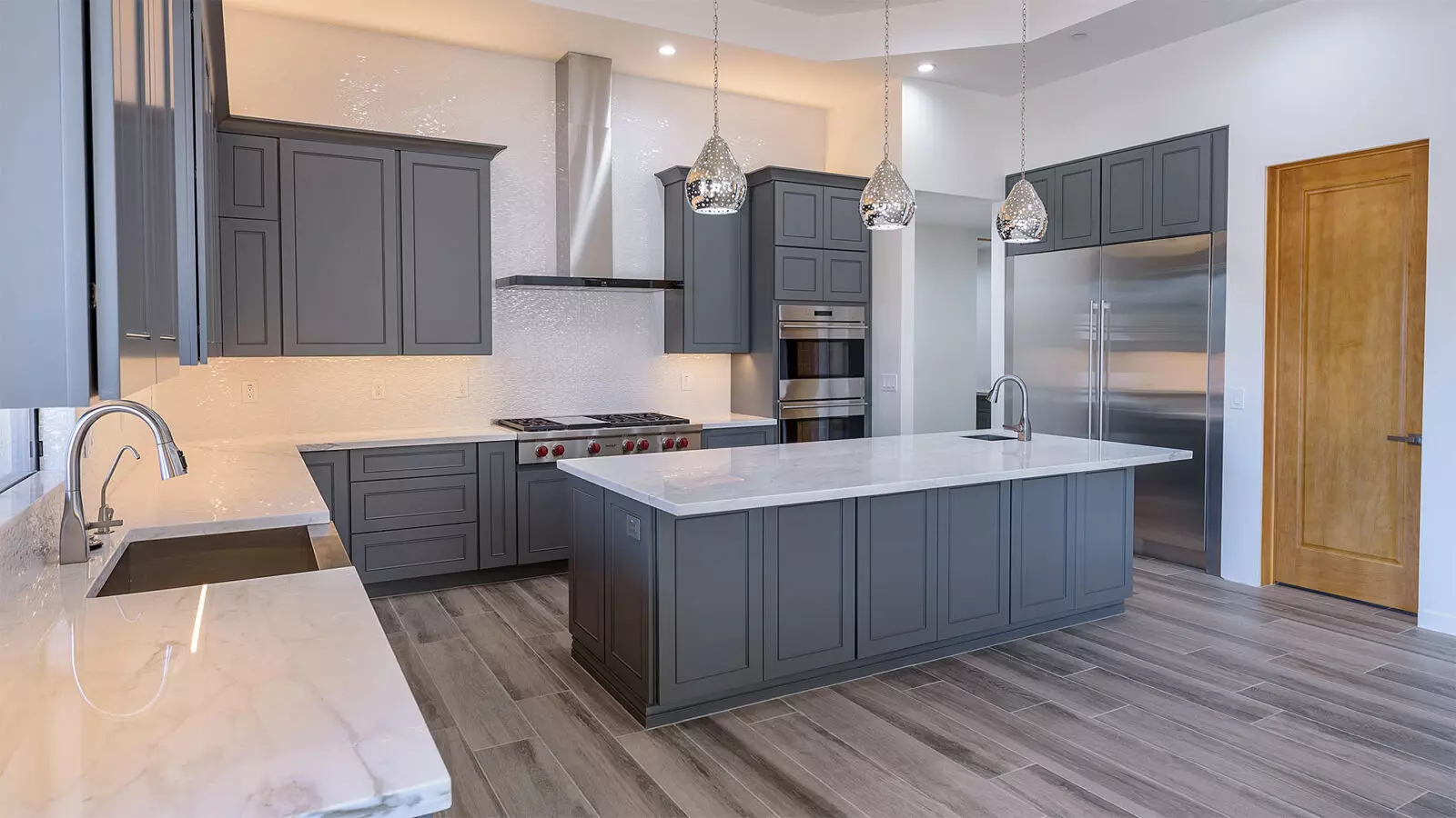 A grey-painted kitchen